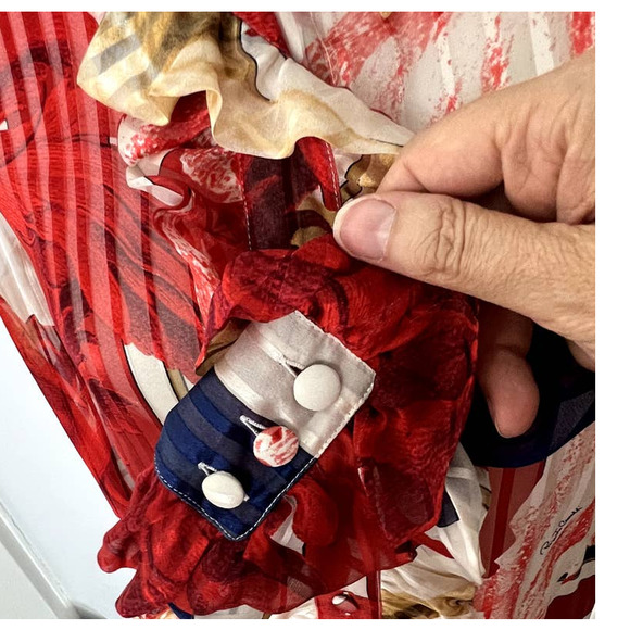 NWT Vintage '06 Roberto Cavalli Silk red blue Mousseline Ruffled Blouse Sz S - Picture 8 of 13